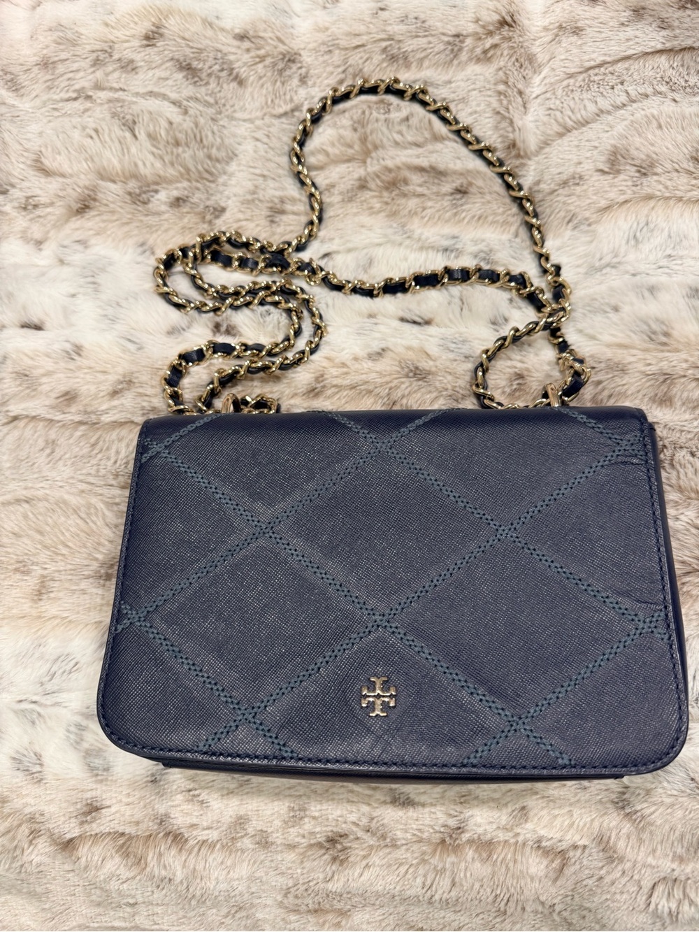 Tory Burch Navy Quilted Chain Crossbody Bag